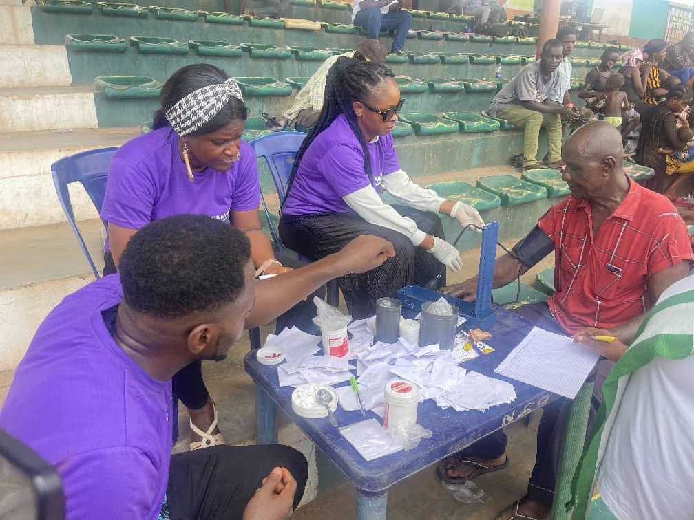 Blood Pressure and Blood Sugar check going on during the Abakaliki health intervention program.